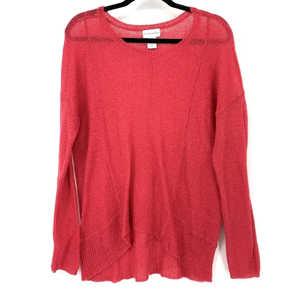 Soft Surroundings Thin Knit Long Sleeve Pullover Sweater Womens Sz M Pink Mohair